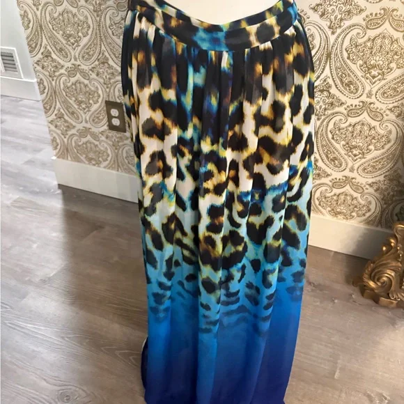 Leopard Print Blue Ombre Maxi Skirt - Picture 2 of 3